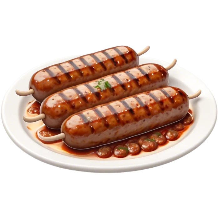 Cinematic Realistic Cevapi Dish Emoji, depicted as small, grilled minced meat sausages with a charred exterior rendered with lifelike textures and warm, savory lighting. emoji