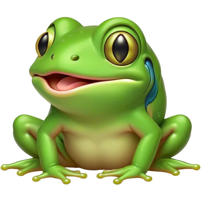 Cinematic Cute Yawning Green Tree Frog Portrait Emoji, Head tilted slightly with a dramatic, wide-open yawn, showcasing a compact, vivid green body with gently drooping eyelids and half-closed, drowsy eyes, Simplified yet irresistibly adorable features, highly detailed, glowing with a soft, cozy jungle glow, high shine, relaxed yet expressive, stylized with a dash of whimsical amphibian charm, soft glowing outline, capturing the essence of a drowsy yet affectionate green tree frog that appears ready to stretch out for a nap! emoji