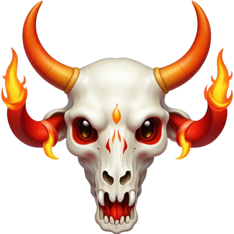 white bull skull with bright red-orange flaming horns emoji