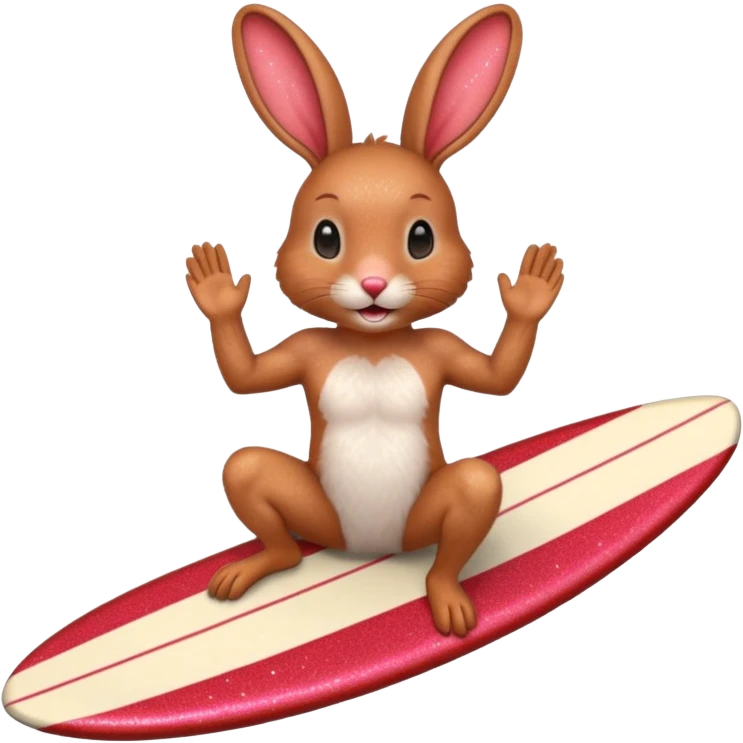 Surfing rabbit Happy Red Glitter  emoji