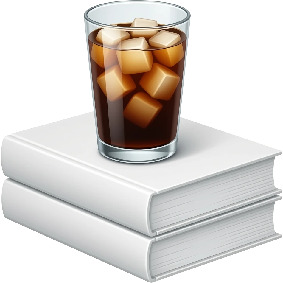 White book stack with iced coffee on top emoji