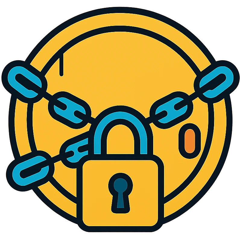 A chain and padlock wrapped around a circular door emoji