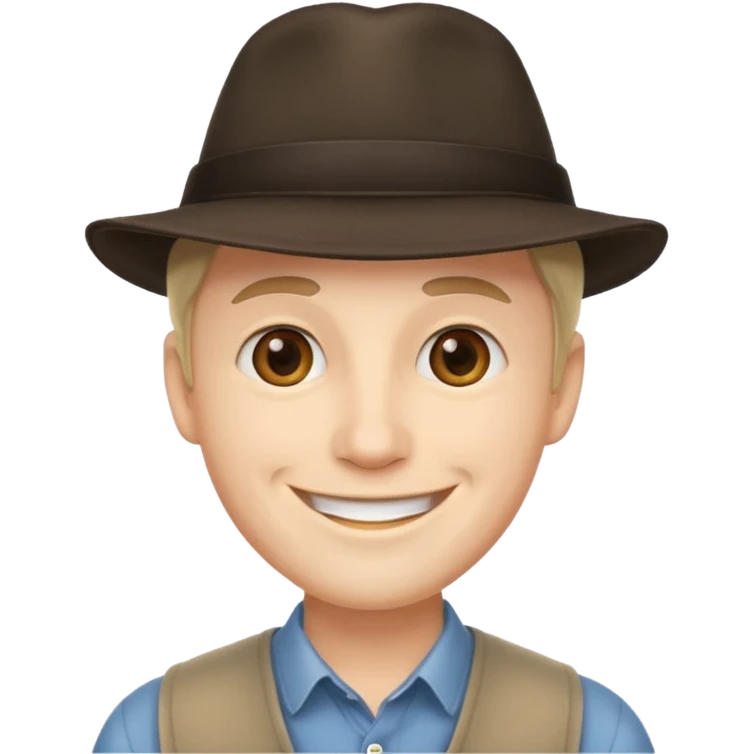 smiling man wearing a hat, simple and expressive emoji