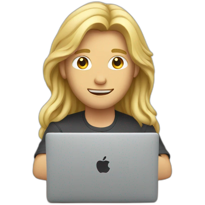 blond guy with long hair doing code on a macbook emoji