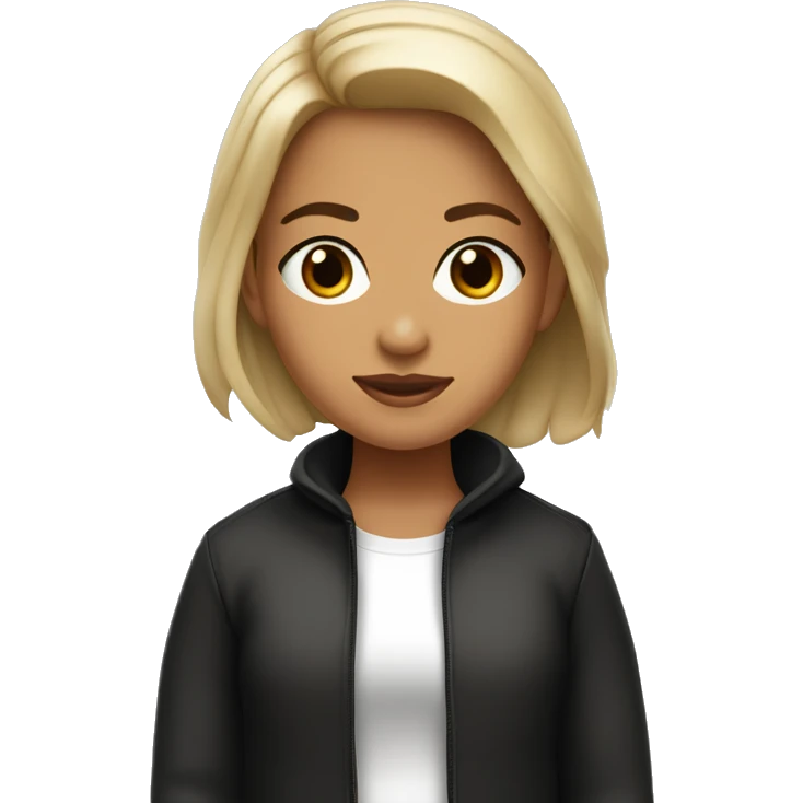Niña de piel clara, ojos café claro, cabello lacio negro y playera blanca emoji