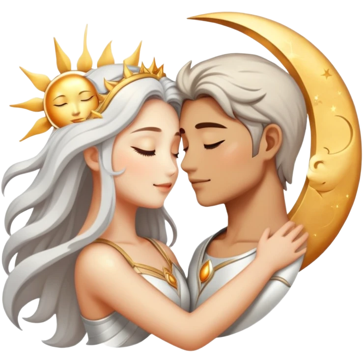 sun and moon embracing lovingly, romantic couple emoji