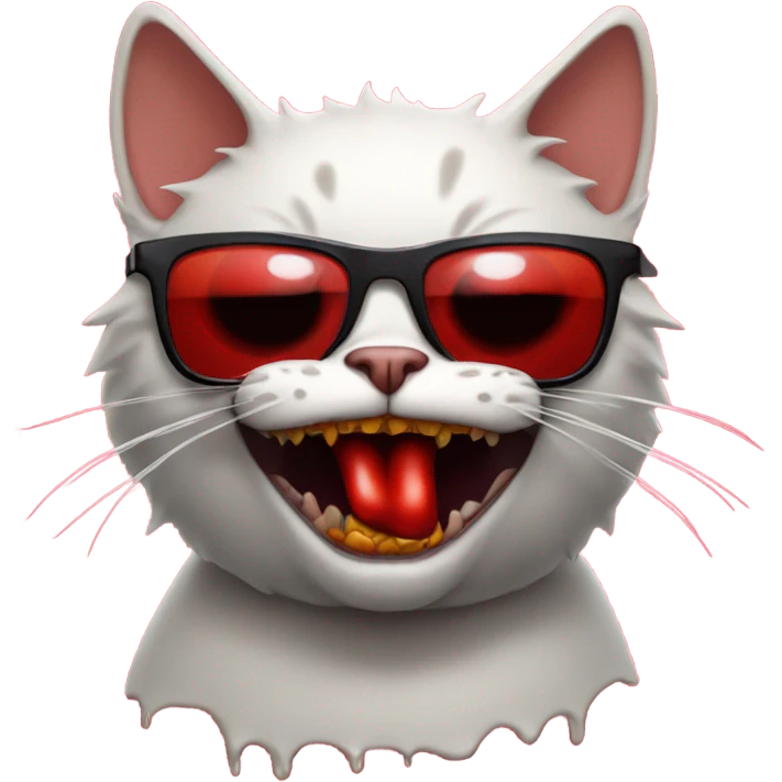 Cat with sunglasses, with sharp teeth, with red ooze dripping from mouth emoji