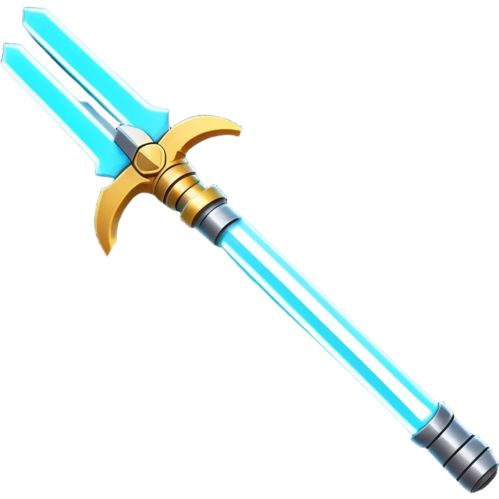 Clash of Clans aesthetic: Cinematic heroic light sabre Emoji, rendered in a 3D vector-style similar to standard emojis with minimal shading and bold, simplified shapes. A compact, vibrant energy blade with a neon-hued, glowing edge and futuristic hilt, softly glowing with a radiant cosmic charm. Simplified yet unmistakably iconic, highly detailed and consistent, glowing with a soft pulsating brilliance and high shine. Stylized with a touch of interstellar elegance and a soft glowing outline, capturing the essence of a legendary energy blade with a friendly, playful manner! emoji