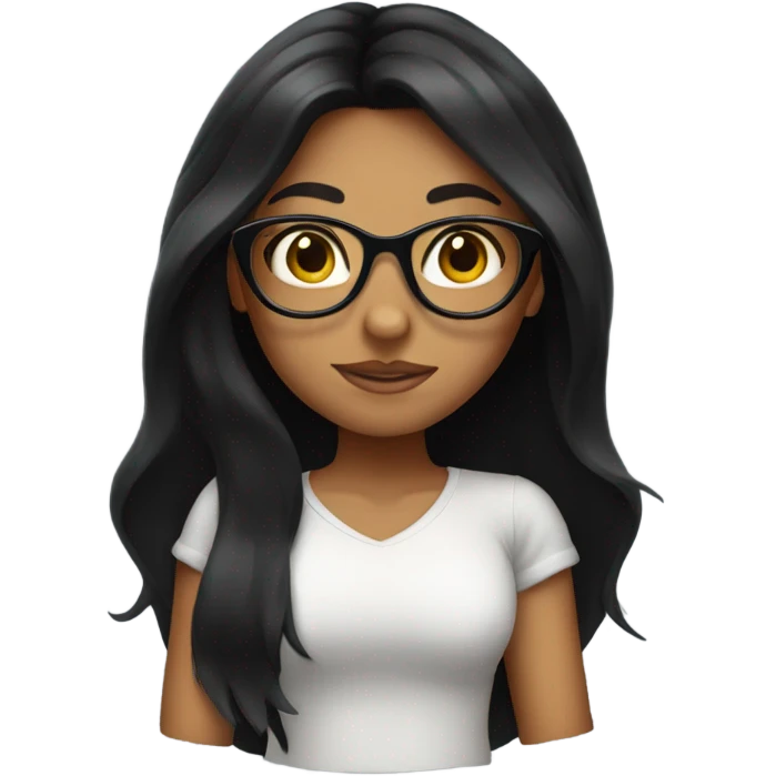 tanned girl with long black hair and round glasses emoji
