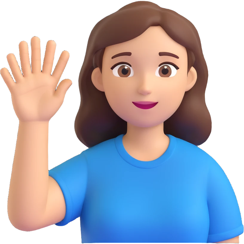 3D face of an activist girl waving her hand in a blue T-shirt emoji
