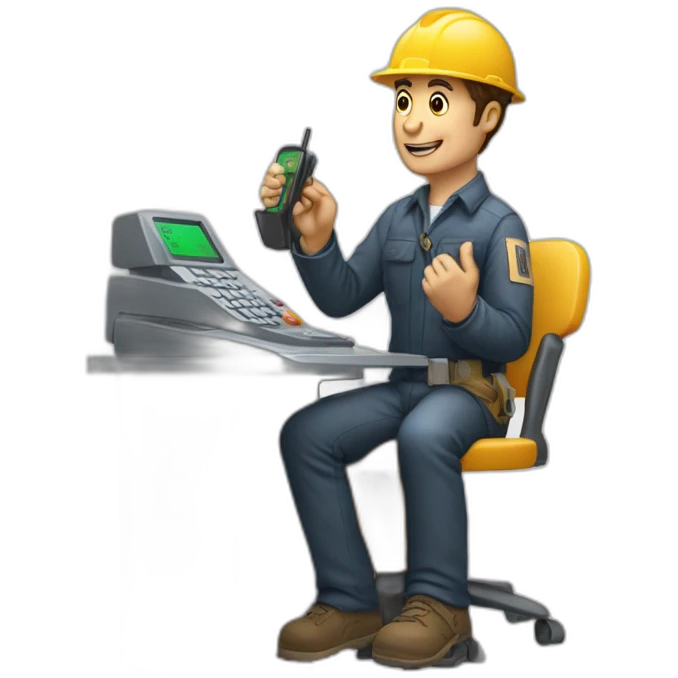 Trabajador con telefono motorola con numeros en la mano emoji