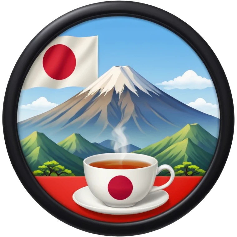 TEA WITH JAPAN MOUNTIAN AND FLAG IN BACKGROUND emoji