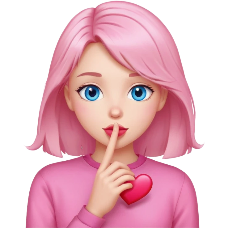 Person in the photo in pink clothes sends a kiss and a heart comes out , have a ￼ blue eyes, Medium-length hair ￼ emoji