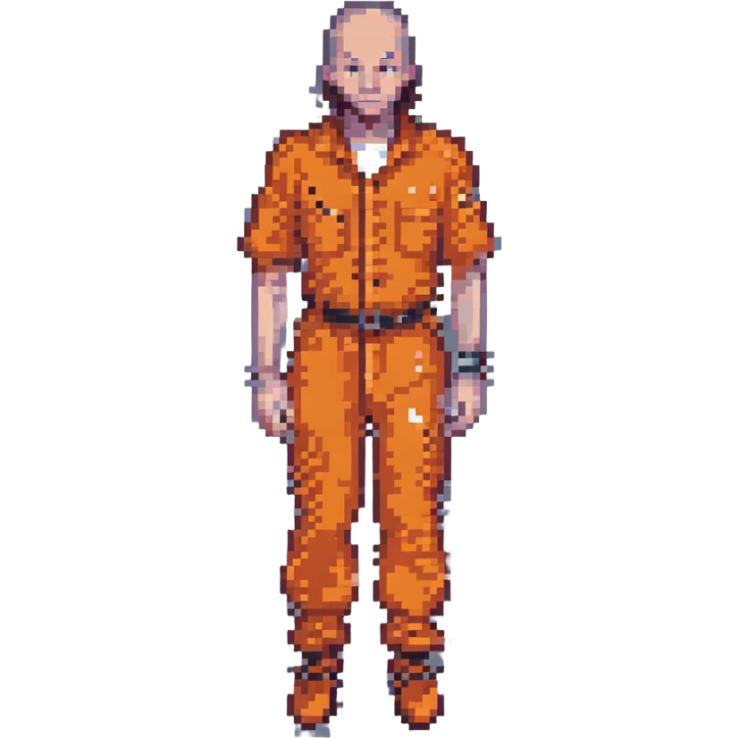 male prisoner in orange jumpsuit, pixel art style, minimal details emoji