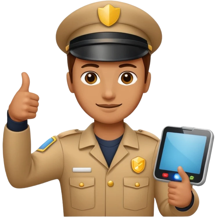 delivery person with hand scanner giving thumbs up emoji