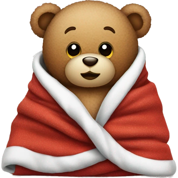 a Christmas teddy happy bear wrapped in a blanket drinks cola emoji