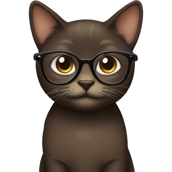 Dark brown Tabbi cat with glasses emoji