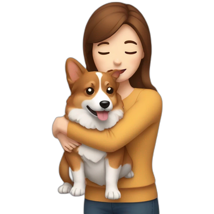 brown haired lady hugging a corgi emoji