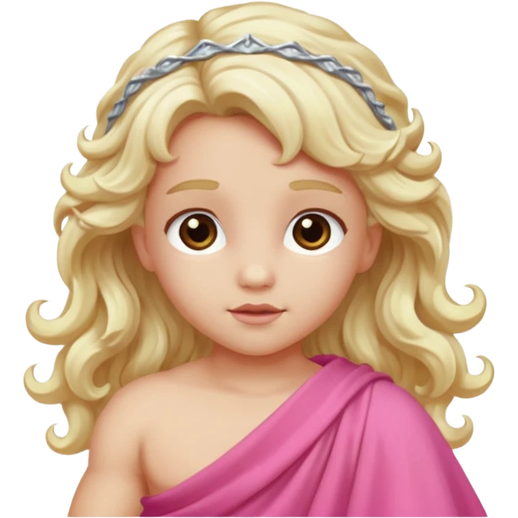 Cupid from Olympus Gods with long white blonde wavy hair, pink toga emoji