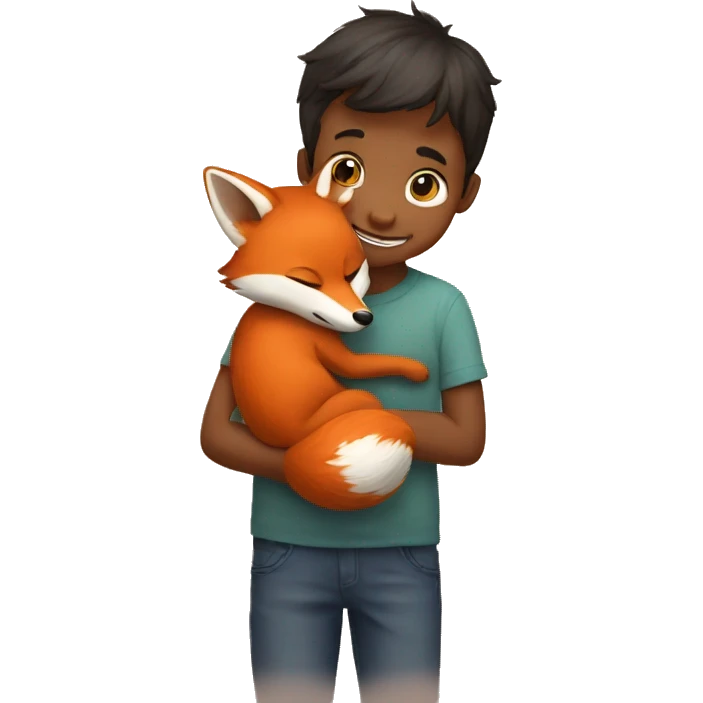 little fox hugging a little boy emoji