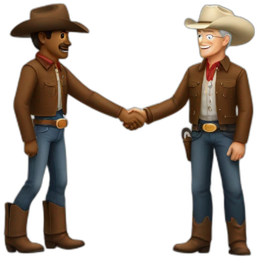 Tim Cook shaking hands with a cowboy emoji