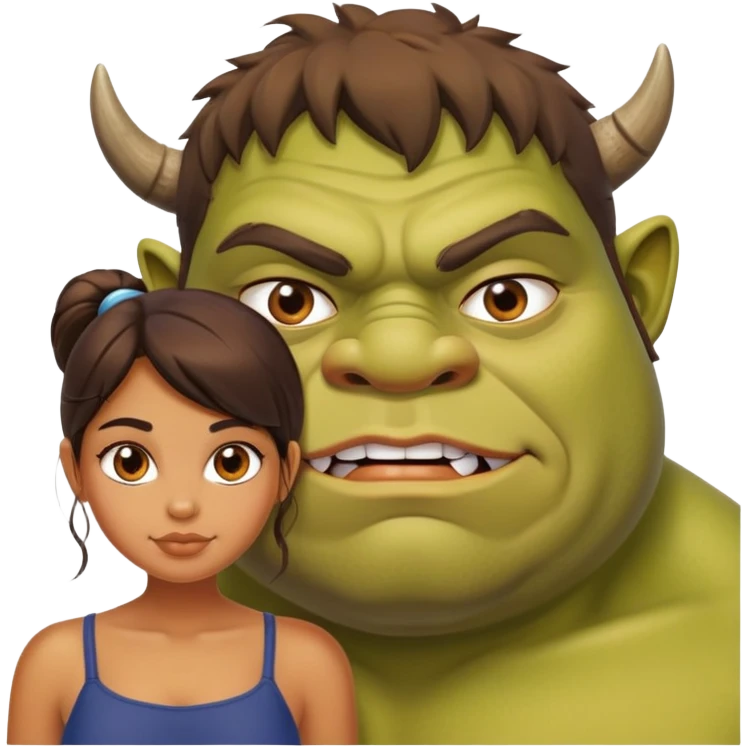 beautiful tanned model next to ugly fat ogre emoji