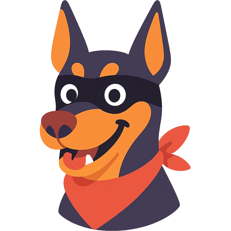 colorful Doberman bandit with a playful, exaggerated design emoji