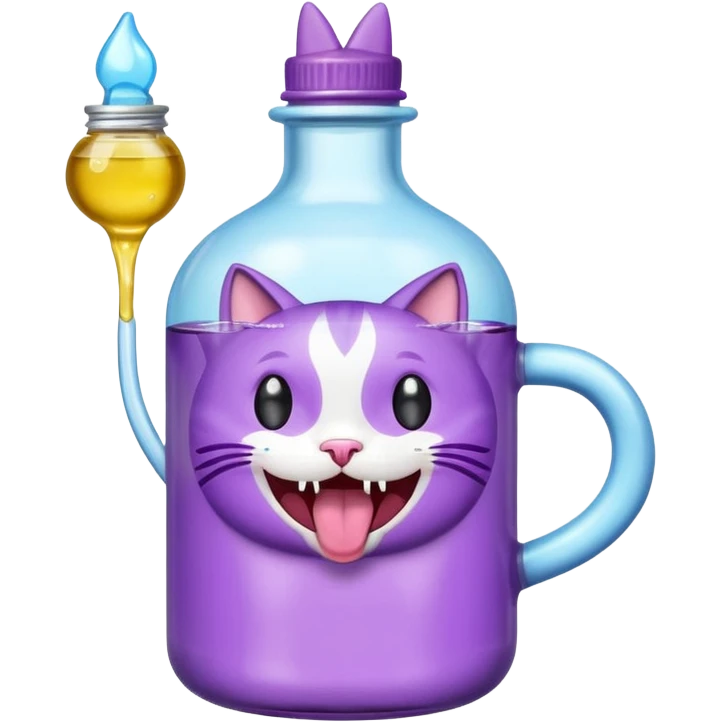 Smiling bottle of oil light purple top and light blue sticking tongue out and with cat ears emoji