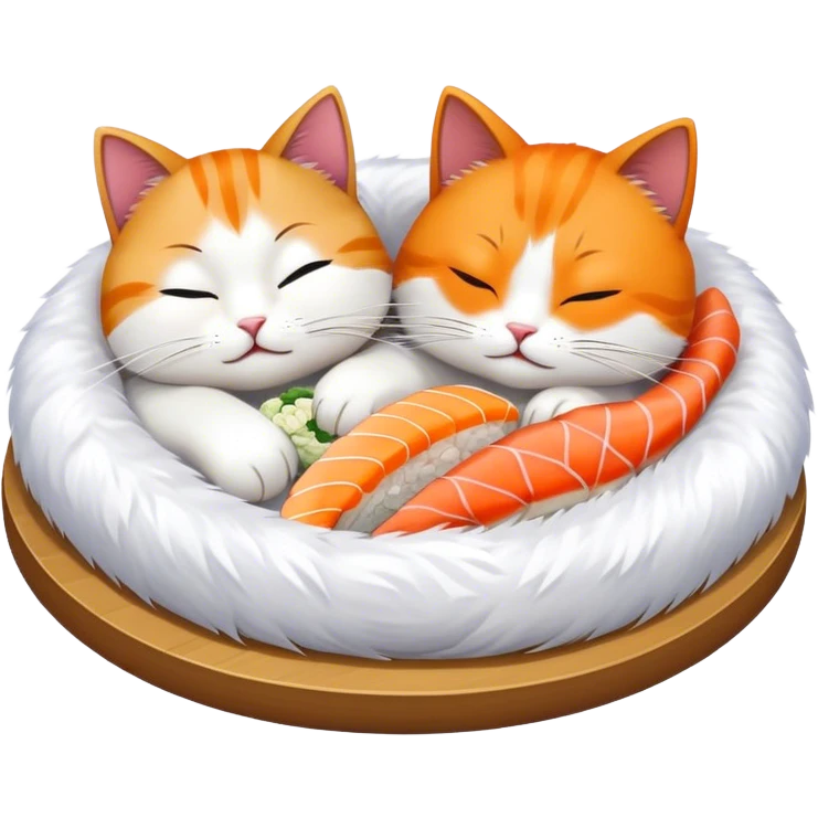 two cats sleeping eating sushi emoji