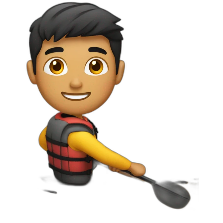joven delgado en un kayak saludando emoji
