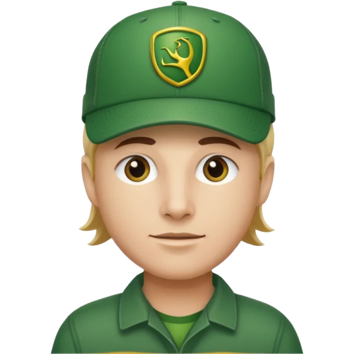 with a John Deere cap on his head and emoji