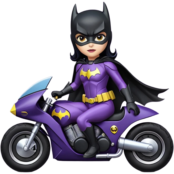 scale racing sexy fitted Batgirl’s heroically armored midnight-colored tight outfit 1970’s tv style dark knight stealthy accurate sporty safe plush deluxe off-road pursuit drifting F1 town car (black hair, shoulders back against seat) rally emoji