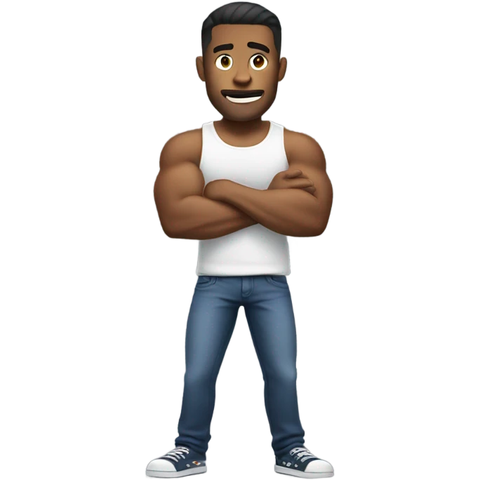 casual guy with phone outfit with big muscles emoji