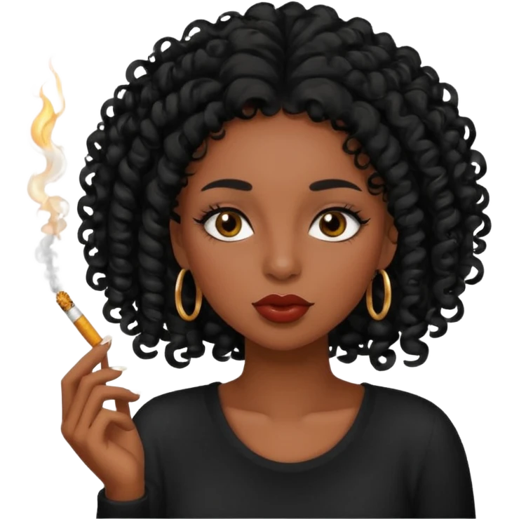 Black girl with eyelashes and curly hair smoking  emoji
