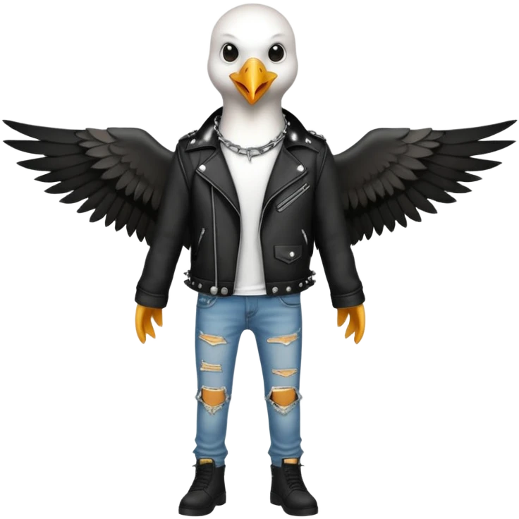 A seagull in metal rock attire emoji