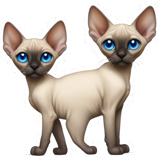 Siamese Sphynx  cat with blue eyes, full thin body stand, black nose ears and tail emoji