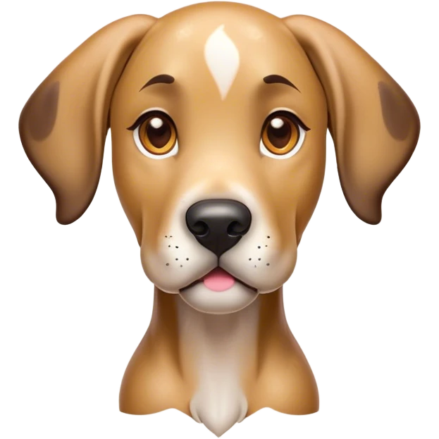 Cinematic Cute Fawn Great Dane Portrait Emoji, Head tilted playfully and inquisitively, showcasing a glossy fawn Fur with a subtle luster, round, sparkling amber eyes filled with curiosity, Simplified yet irresistibly adorable features, highly detailed, glowing with a warm, friendly glow, high shine, affectionate and gentle, stylized with a touch of whimsy, bright and endearing, soft glowing outline, capturing the essence of a mischievous yet loving pup, so playful it feels like it could lumber out of the screen and into your arms! emoji
