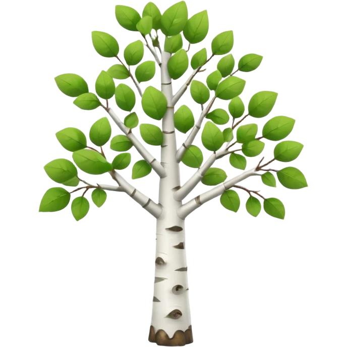A 3D cartoon birch tree with white bark and small green leaves, gentle lighting, Memoji-style realism. emoji