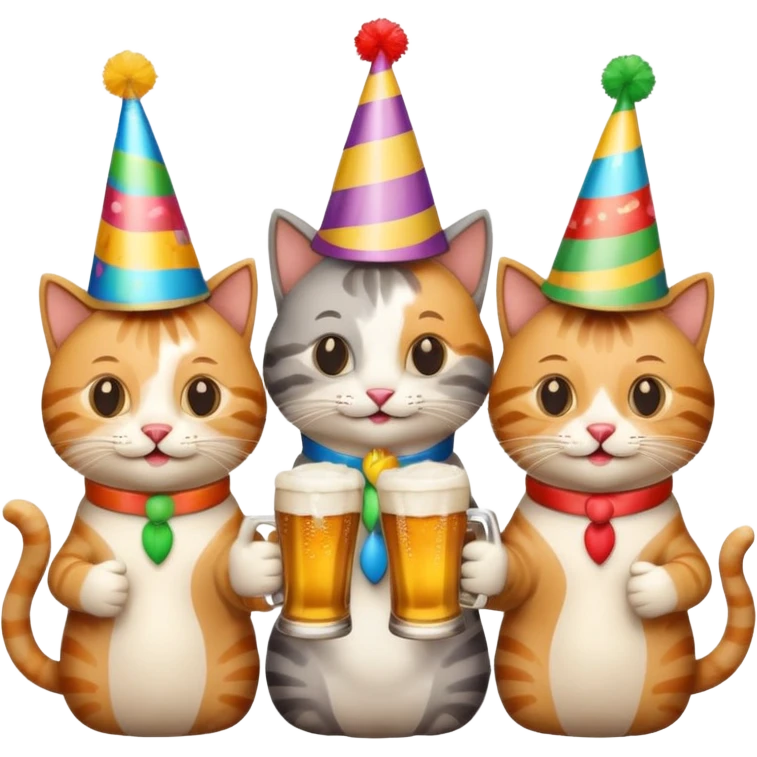 four happy cats drinking beers together emoji