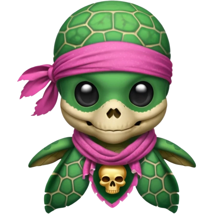 sea turtle wearing a pink pirate skull scarf emoji