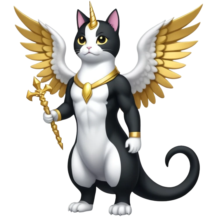 Mega neon unicorn dragon hydra hyper rare golden penguin Golden Divine god angel Omni Black and white Super muscular Buff sigma Gigachad cat full body tuxedo colored  emoji