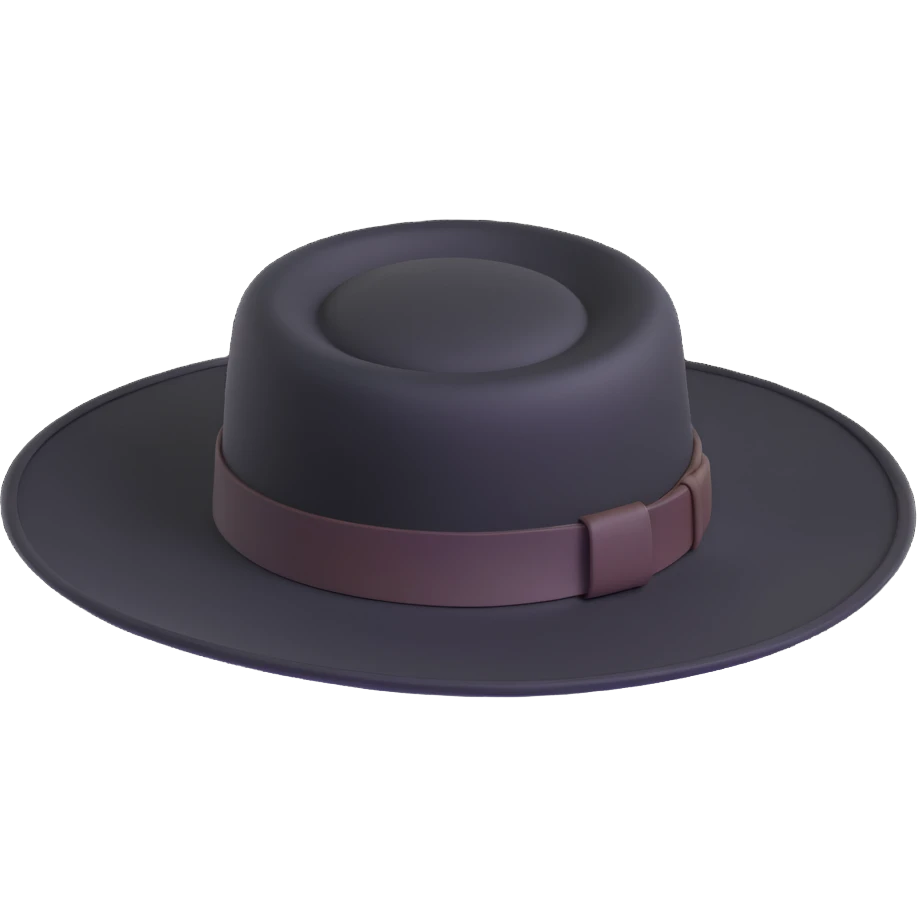 billy jack hat, shown from a slight angle, black felt, flat top, wide brim, minimal decoration emoji