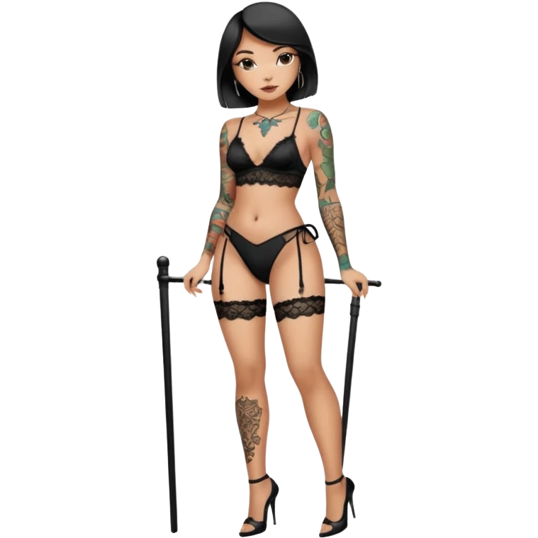 Tattooed girl on pole heels black lace panties  emoji
