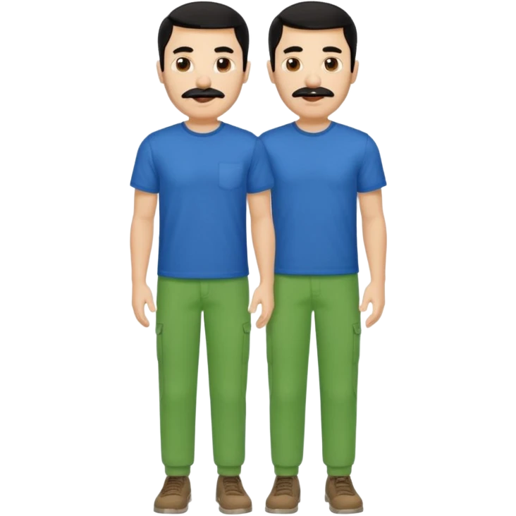 A man with black hair and too short beard and moustache and him wear a blue t shirt and green colour colour  emoji