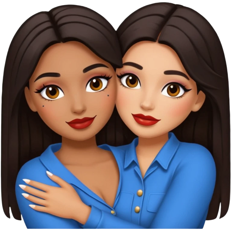Boujy baddie best friends happy hugging, trendy heavy makeup emoji