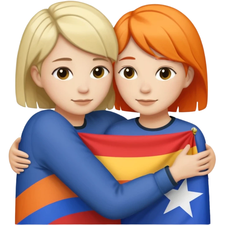 Lesbians hugging. One has short hair other has lond has. Add lesbian flag in the background emoji