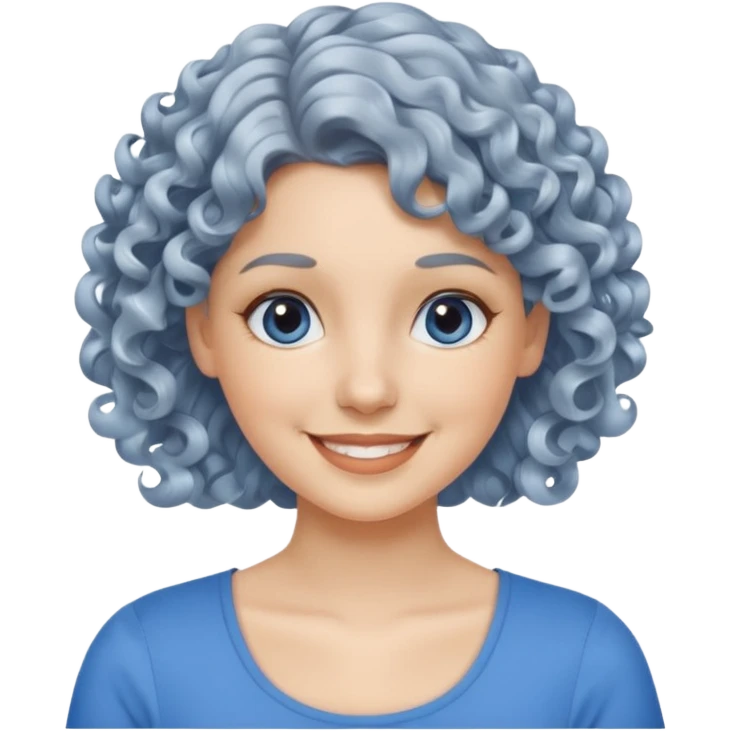 silver, short, wavy-haired with curls, smiling pretty lady, blue top,

 emoji