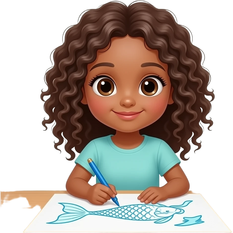 a girl drawing a mermaid on the paper emoji