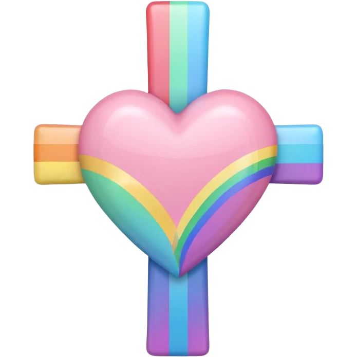 Heart infront of cross, pastel pink and rainbow emoji