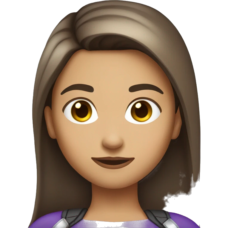 superhero, girl, bangs, straight long brown hair, pony tail, brown eyes, hispanic emoji